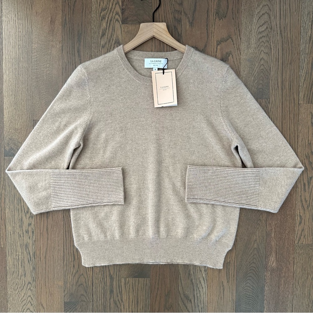 NWT La Ligne Solid Lean Lines 100% Cashmere Sweater in Tan Size Medium - Picture 6 of 13